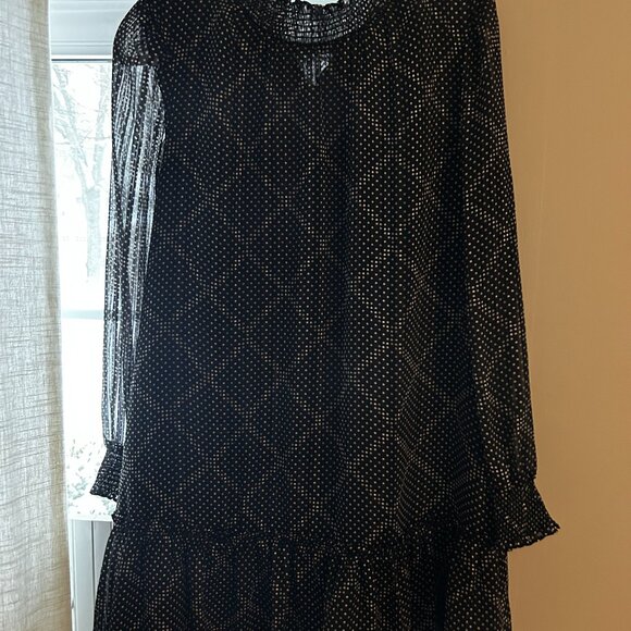 J Crew Ruffle Dress with Black and Gold Polka Dots size Medium - Picture 1 of 6